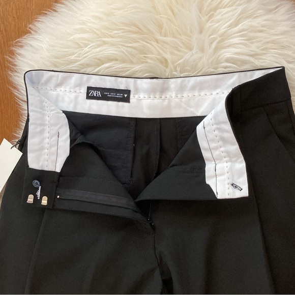 Zara High-Waist Pleat Front Poplin Hem Menswear Style Trousers - Picture 4 of 12